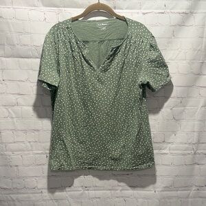 L.L. Bean Sage Green Short Sleeve Polka Dot Shirt Organic Cotton Woman’s Size L